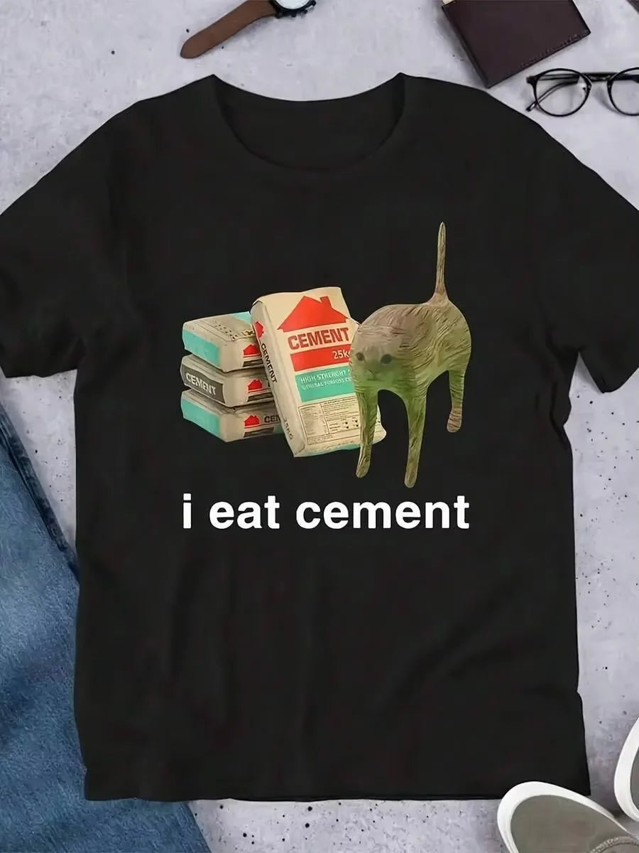 Men's & Women's "I Eat Cement" Cement Eating Humor T-Shirt - Funny Novelty Round Neck Tee Suitable For Machine Washable, 100% Cotton Trendy Y2K Short-Sleeve Tee-Soft, Quick-Drying, Moisture-Wicking, Great Gift for Christmas o